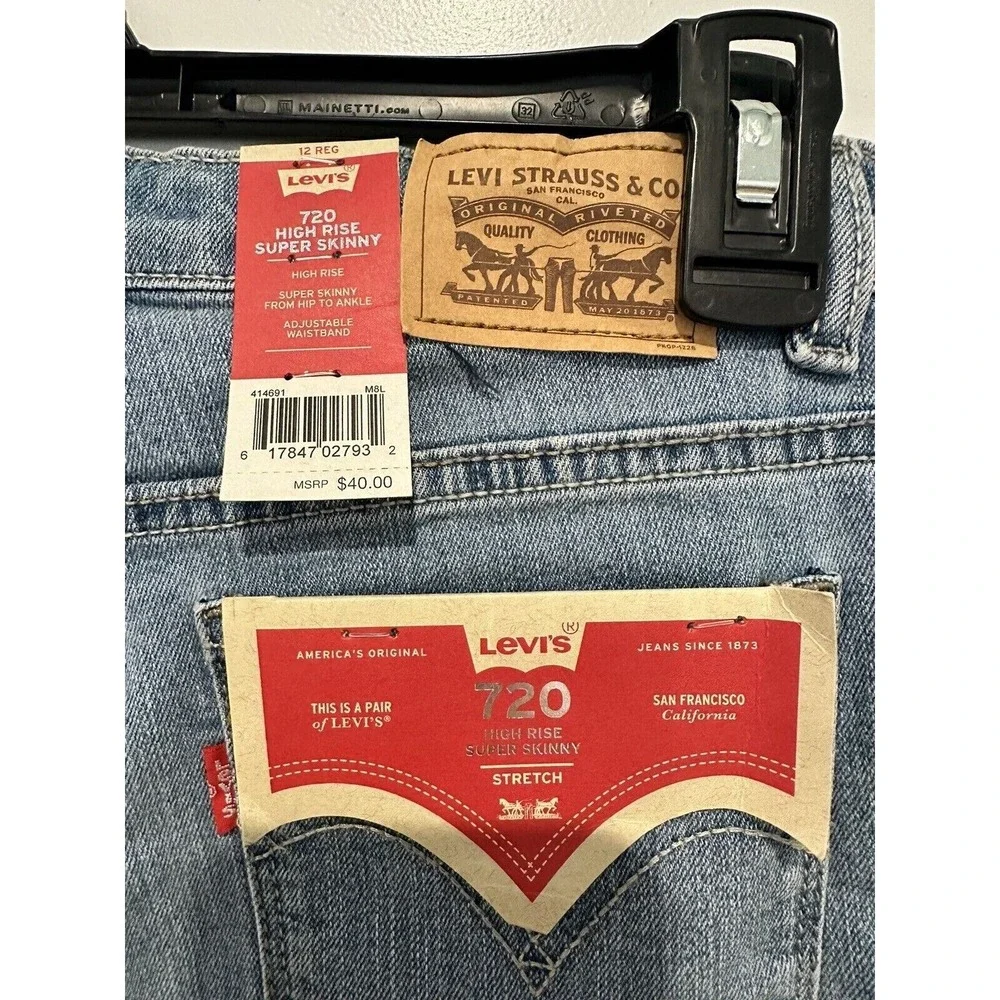 Levis‎ Girls 720 High Rise Super Skinny Jeans Blue Stretch Denim Size 12 Regular